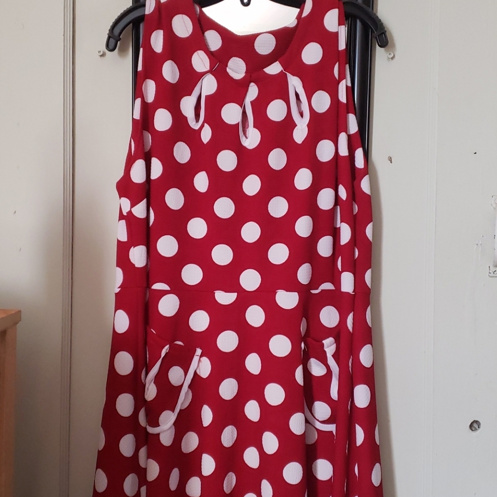 Plus Size Red & White Polka Dot Swing Dress